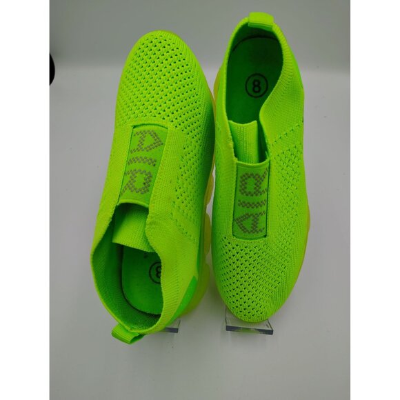 Unknown Shoes - 2 Pairs Neon Green & White Slip-On Mesh Sneakers With Transparent Soles Size 8 B